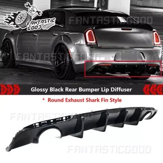 Universal Fit Rear Bumper Lip Diffuser Shark Fins Unpainted Black 4Pc - ABS