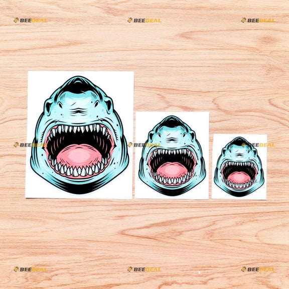 Shark Fish Head Mouth Opening Vinyl Decal Sticker Green - 3 Pack Reflective, 3 Inches, 4 Inches, 6 Inches - for Car Boat Laptop Cup Phone