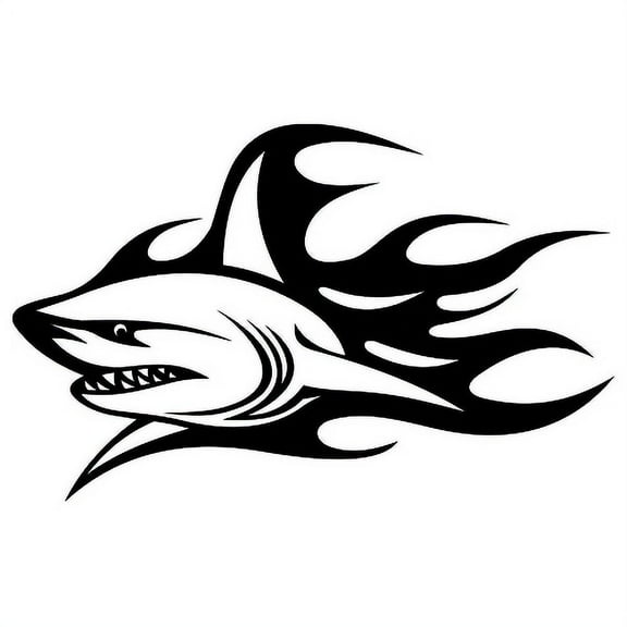 Shark Flame Decal Sticker | 7-Inches By 4.4-Inches | Black Vinyl