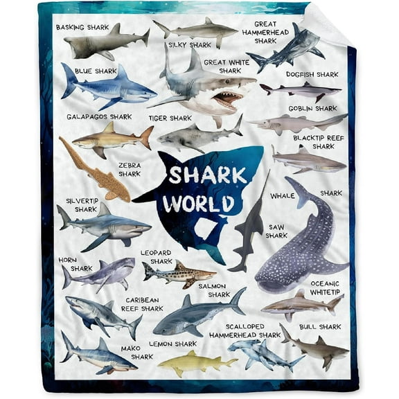 Shark Flannel Blanket for Boy Girl Shark Unique Gift Shark Room Decor Throw Blanket for Teen Kid for Couch Bed,Educational Blanket for Kid,Ocean Shark Lover Gift Blanket 40''''x 50''''for Kid/Child