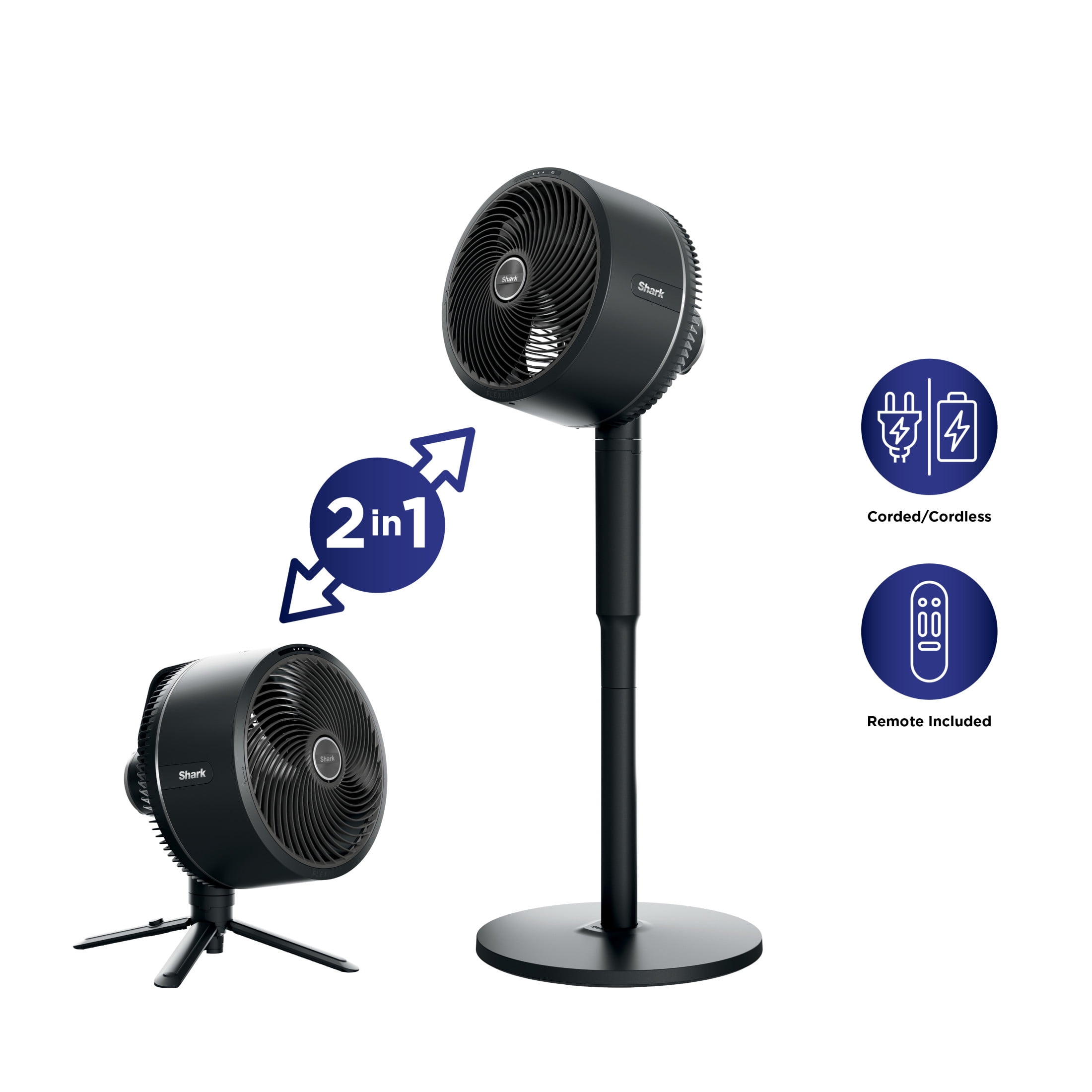 Shark FlexBreeze Cordless Fan, 24-Hr Battery, Pedestal & Tabletop, Indoor & Outdoor, 3 Speeds, FA200