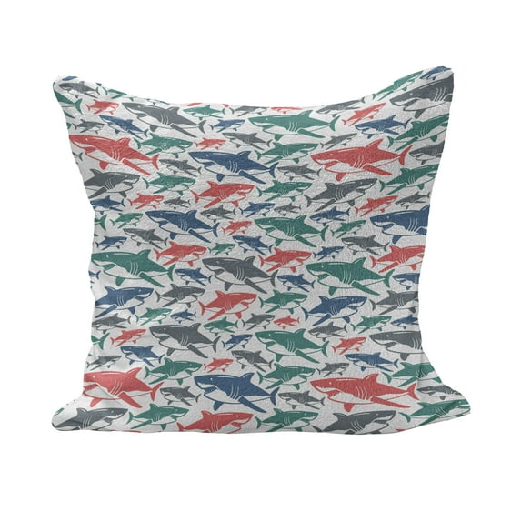 Shark Fluffy Throw Pillow Cushion Cover, Colorful Underwater Fish Pattern Masters Survival Predators Dangerous Nature, Decorative Square Accent Pillow Case, 28" x 28", Multicolor, by Ambesonne