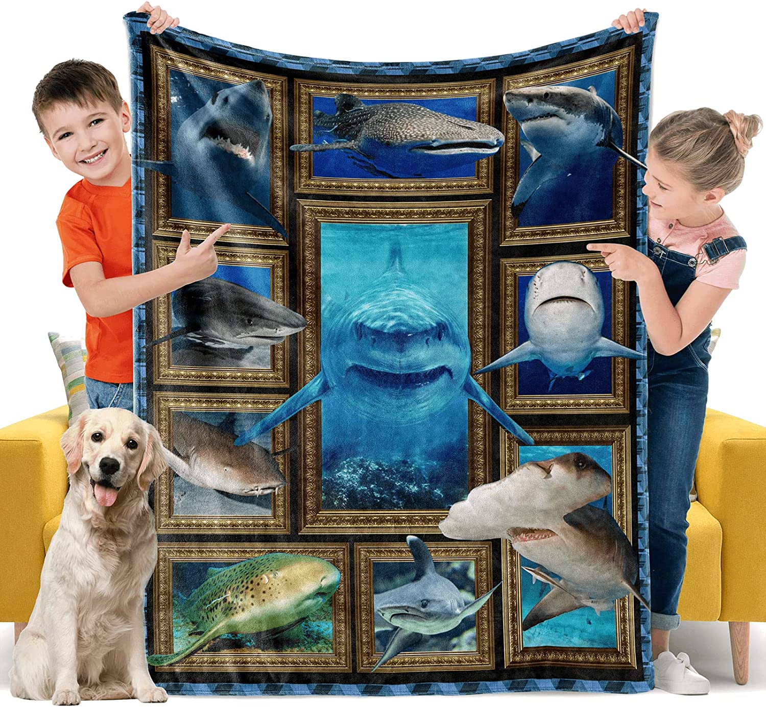 Shark Gifts Blanket for Kids, Soft Cozy Warm Flannel Throw Blanket for