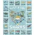 thumbnail image 1 of Shark Gifts - Just a Girl Who Loves Sharks Blanket for Kids Boys Girls Shark Lovers - Types of Sharks Plush Cozy Flannel Cute Animal Educational Throw Sheet Decor for Couch Daycare Nap Car - 50" X 40", 1 of 6