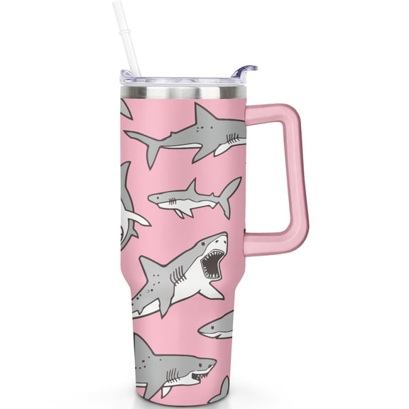 Shark Gifts for Shark Style Lovers 40oz Double Insulated Tumbler With Handle, Shark n Travel Coffee Cup Spill Proof Straw Travel Accessories Must Have