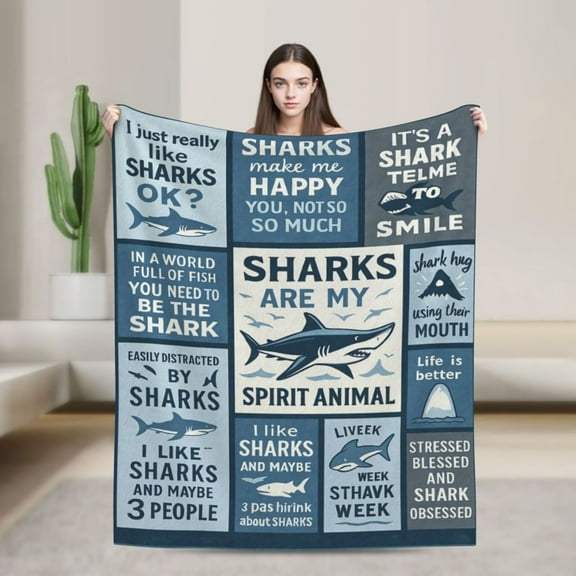 Shark Gifts for Women Men Boys Gilrs, Unique Shark Lovers Themed Blanket Accesorries Stuff for Kids, Cute Sharks Things Soft Throw 50x40