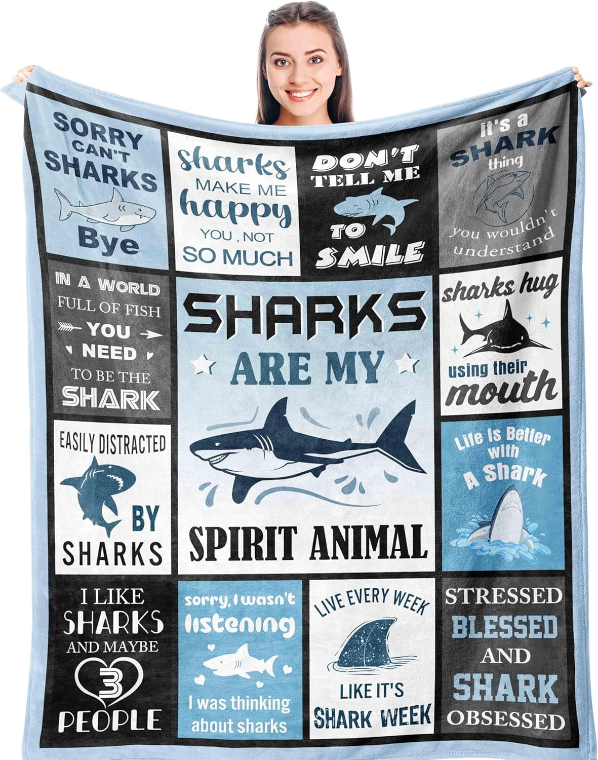 Shark Gifts for Women Men Boys Girls Unique Shark Lovers Themed Blanket Accessories Stuff for Kids Cute Sharks Things Soft Throw 50" x 60"