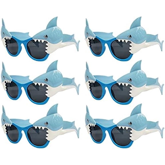 Shark Glasses Party Favors, 6pcs Hawaiian Shark Photo Booth Props Tropical Summer Beach Ocean Pool Party Supplies Shark Birthday Party Decorations Return Gifts Eyeglasses