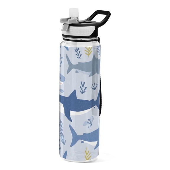 Shark Grass Pattern Sport Water Bottle Tritan with Straw 1000ml Portable for Outdoor Daily Use
