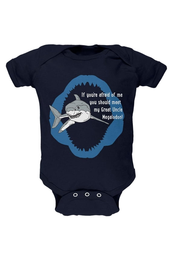 Shark Great White Great Uncle Megalodon Soft Baby One Piece Navy 12-18 M