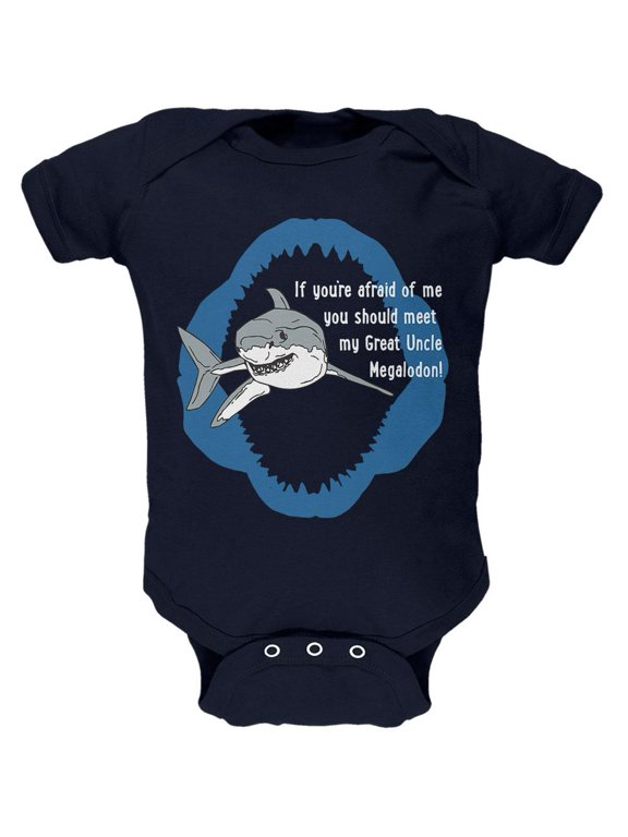 Shark Great White Great Uncle Megalodon Soft Baby One Piece Navy 9-12 M