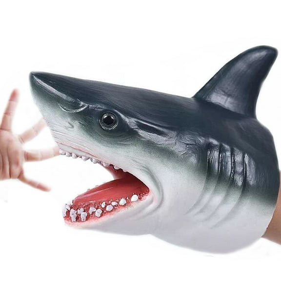 Shark Hand Puppet Realistic Soft Rubber Shark Head Toy Great Role Play Storytelling Toy Blue Shark Birthday Gift 14cm