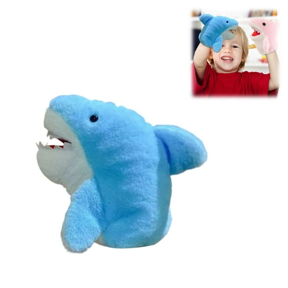 Shark Hand Puppet Toys with Movable Mouths for Dramatic Play, 9.8" Realistic Plush Shark Puppet, Fun Speech Therapy Gift for Kids Relatives Friends Concerts