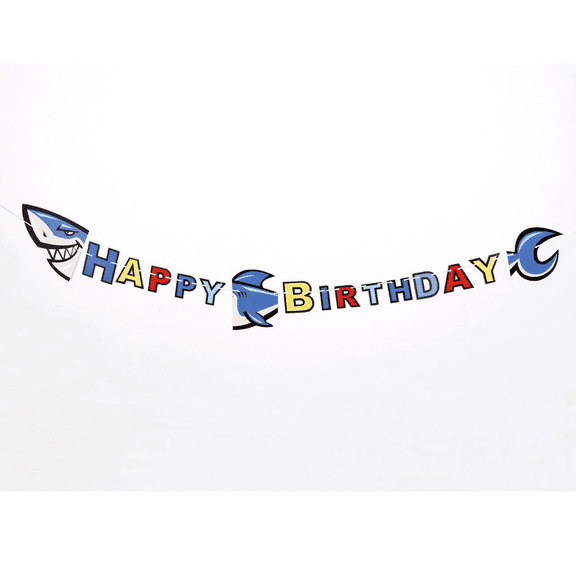 Shark Happy Birthday Banner, Colorful Letter Garland, Ocean Theme Party Decoration