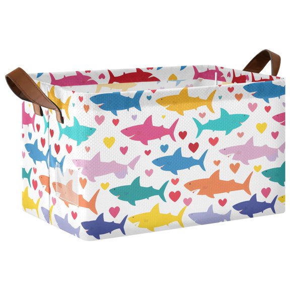 Shark Heart Pattern Collapsible Storage Bin Open Home Shelf Basket Water-Resistant Iron Frame Large