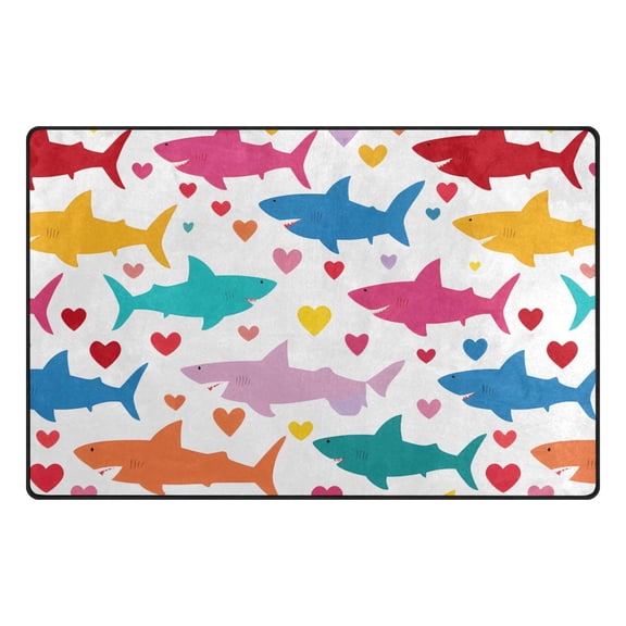 Shark Heart Pattern Memory Foam Area Rug 31"x20" Non Slip, Absorbent, Fade Proof for Living Room, Bedroom, Office