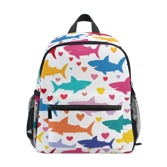Shark Heart Pattern Mini Backpack Cute Small Backpack with Chest Strap and Whistle Ages 3-8