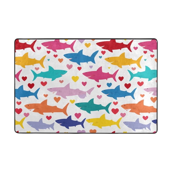 Shark Heart Pattern Rug 36x24in Memory Foam Absorbent Non Slip Plush for Bathroom Kitchen Entryway