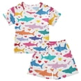 thumbnail image 1 of Shark Heart Pattern Summer Pajama Set Soft Cotton Short Sleeve Sleepwear 2PCS Pajama Sets Breathable Lounge Set Size 14Y, 1 of 7