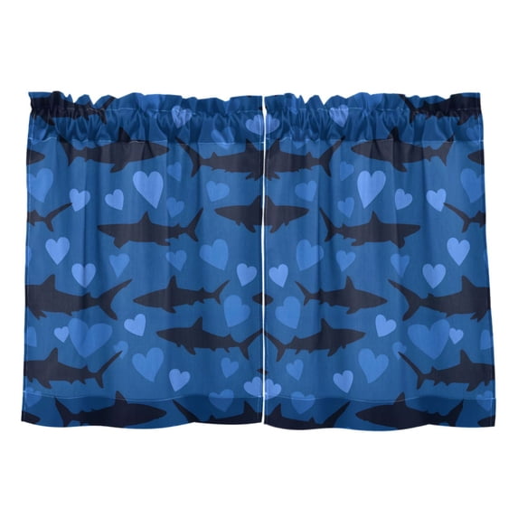 Shark Heart Pattern Tier Curtains Tier Kitchen Living Room Bedroom Balcony 2 Panels 27x24 Inch
