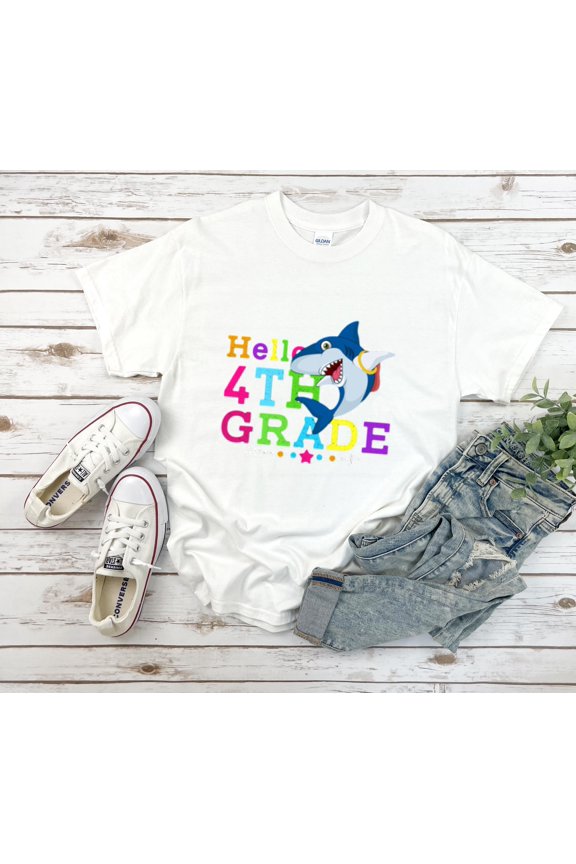 Shark Hello Fourth Grade Teacher Kids Back To School Gift Unisex T-Shirt