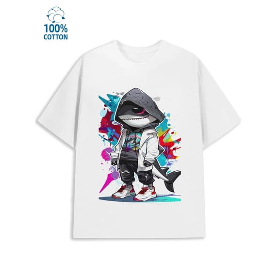Greenink Shark Hoodie T-Shirt men's cartoon white spring and summer clothing gym motivation Funny Unisex Shirt Cotton tshirts Classic Unisex Shirt Graphic Tee tshirts