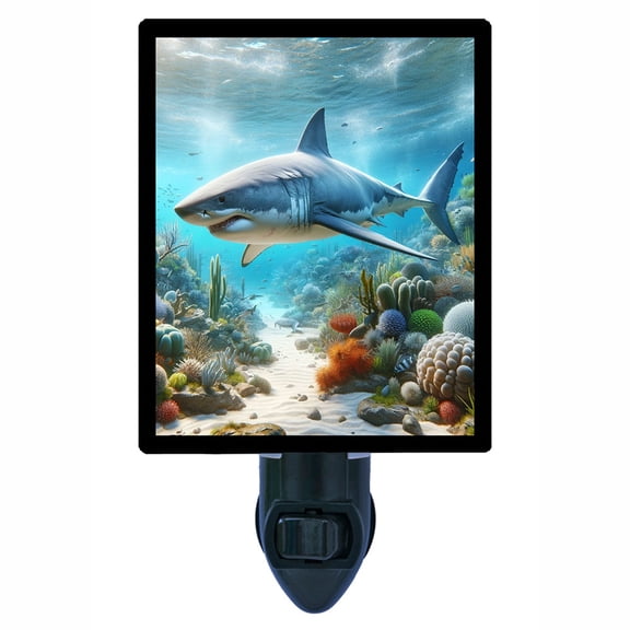 Shark Hunt Night Light Majestic Ocean Predator Gliding Through Coral Reef Free Switchable Insert Included