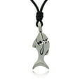 thumbnail image 1 of Shark Hunter Fishing Silver Pewter Charm Necklace Pendant Jewelry With Cotton Cord, 1 of 1