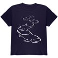 thumbnail image 1 of Shark Hunting Line Handdrawn Youth T Shirt Navy YXL, 1 of 1
