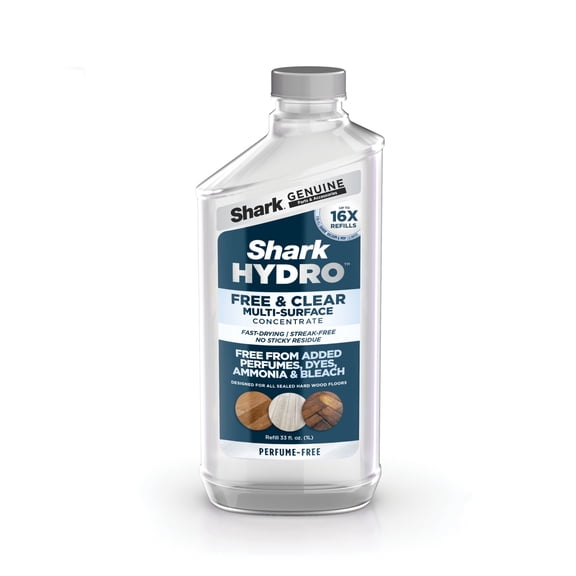 Shark Hydro Free and Clear Multi-Surface 33 Oz Concentrate, For Use in All Shark Vacuum and Mop Cleaners, Formulated for Sealed Hard Floors and Area Rugs, Perfume-Free, WDCF30