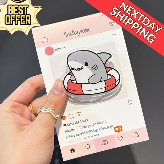 Shark In Life Ring Phone, Cute Kawaii Shark With Pool Float, Phone For Phone Grip, Animal Lover Phone Holder, E-Reader Accessory