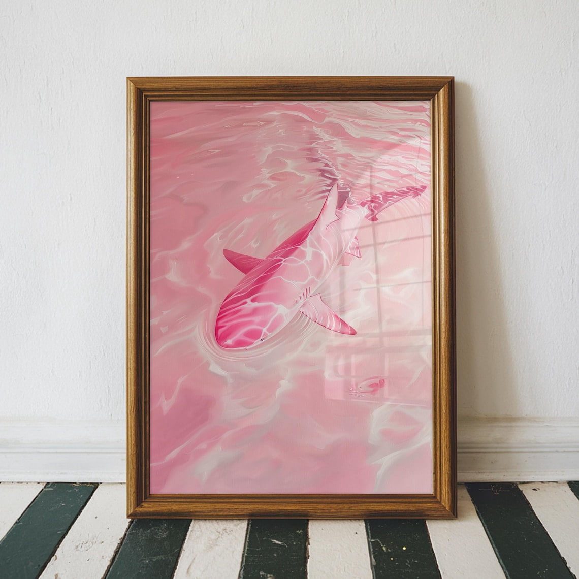 Shark Project Drawings Shark In The Water Wall Art Print, Coastal Ocean Beach House Decor ...