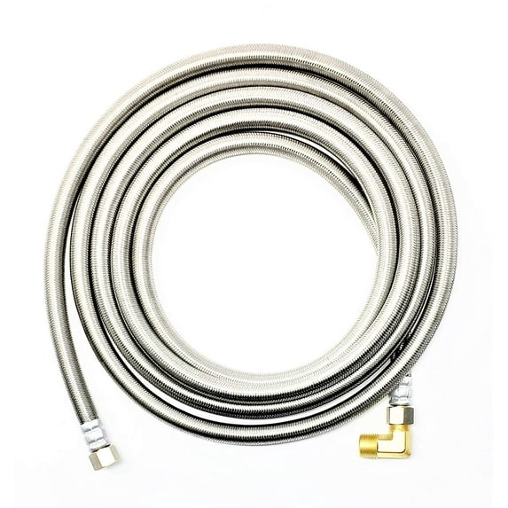 Shark Industrial Premium Stainless Steel Dishwasher Hose - 10 FT No-Lead Burst Proof Water Supply Line 3/8" comp x 3/8" comp with attached 90 degree 3/8" comp x 3/8" MIP elbow
