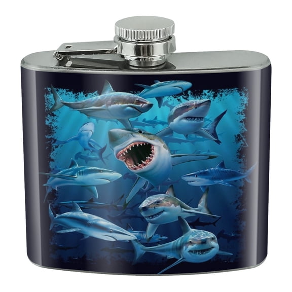 Shark Infested Waters Great White Stainless Steel 5oz Hip Drink Kidney Flask