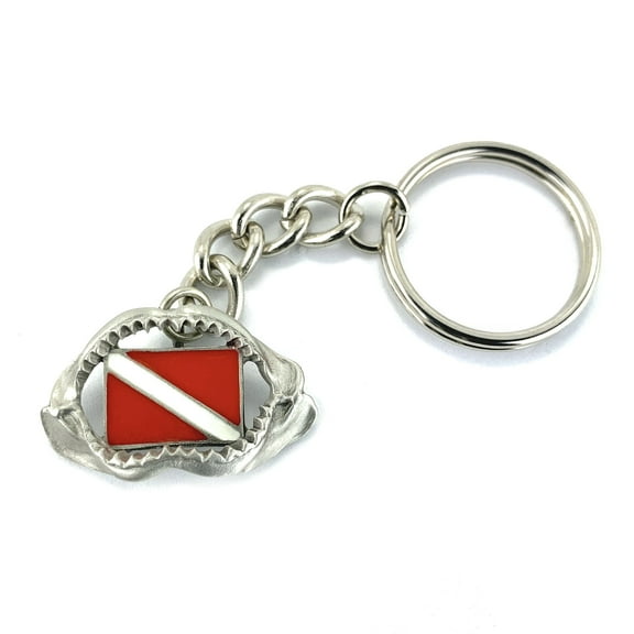 Shark Jaw Key Chain for Men and Women - Shark Tooth Key Fob, Scuba Diving Key Chains, Shark Tooth Charm with Dive Flag, Gifts for Shark Lovers