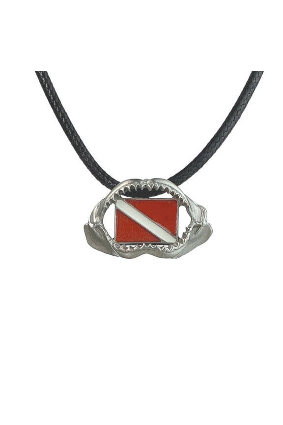 Shark Jaw Necklace- Shark Tooth Gifts, Shark Tooth Necklace, Gifts for Shark Lovers, Scuba Diving Jewelry, Shark Tooth Charm with Dive Flag
