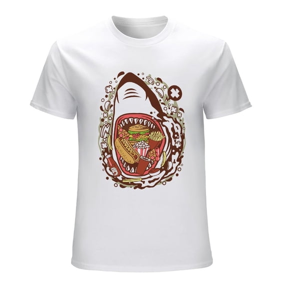 Shark Junk Food Vintage T-shirt Mens Cotton Classic Crewneck Short Sleeve Tees Unisex White S