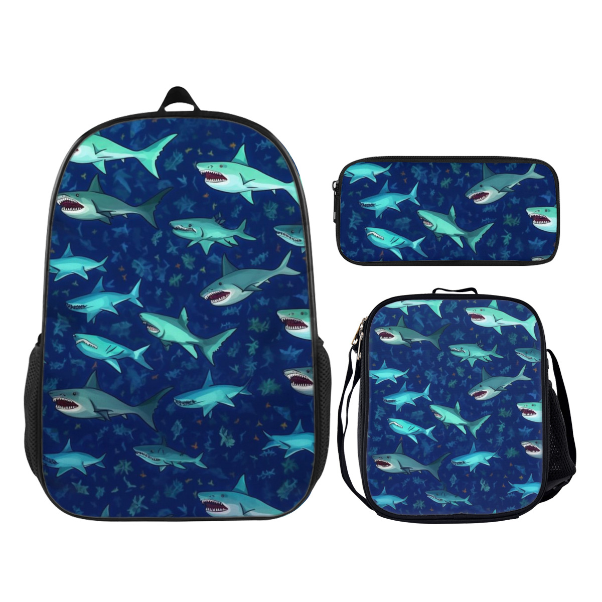 Shark Kawaii Backpack Lunch Box Pencil Bag Set Bag Set Cartoon Backpack ...