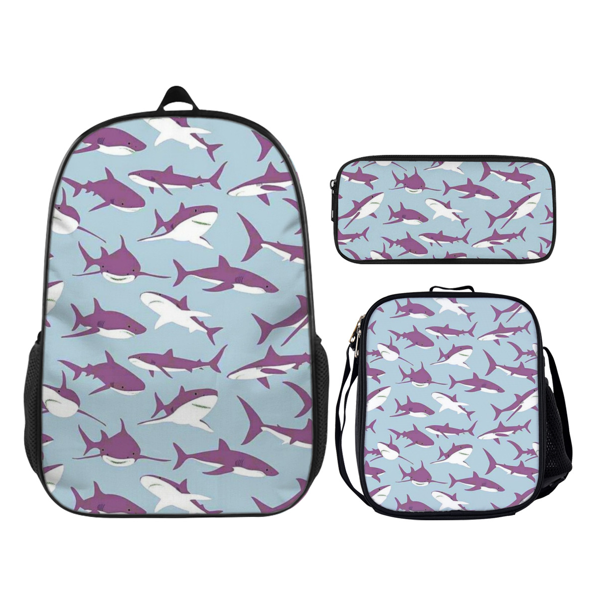 Shark Kawaii Backpack Lunch Box Pencil Bag Set Bag Set Cartoon Backpack ...