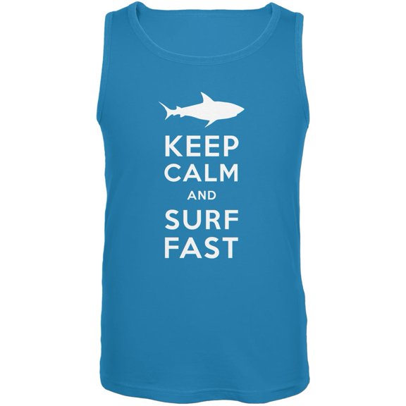 Shark Keep Calm and Surf Fast Turquoise Adult Tank Top - Small