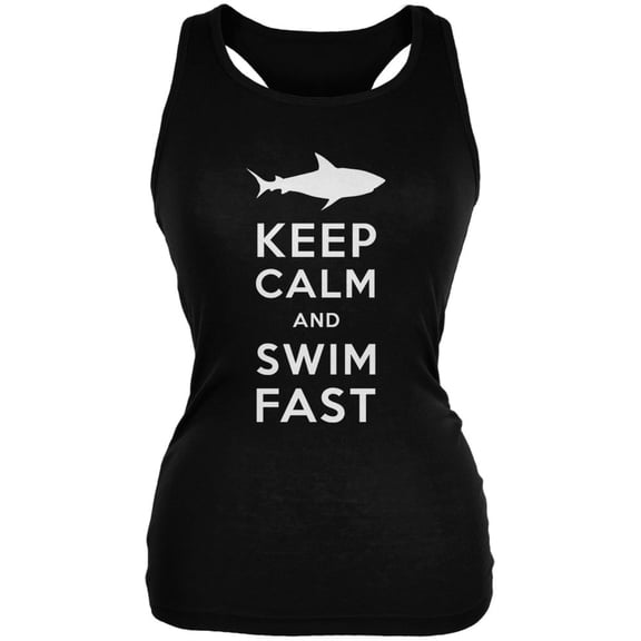 Shark Keep Calm and Swim Fast Black Juniors Soft Tank Top - 2X-Large