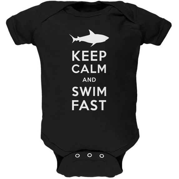 Shark Keep Calm and Swim Fast Black Soft Baby One Piece - 18 month