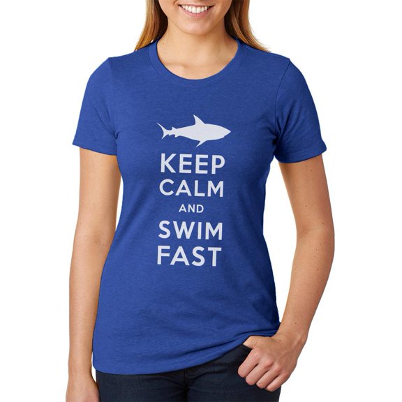 Shark Keep Calm and Swim Fast Juniors Soft Heather T Shirt Heather Royal SM