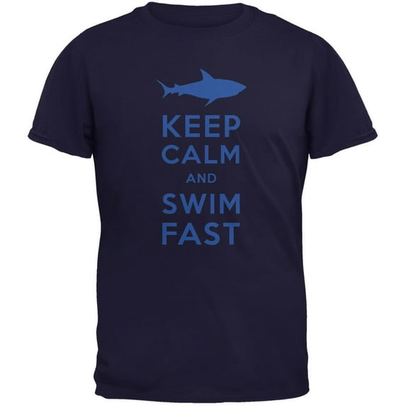 Shark Keep Calm and Swim Fast Navy Adult T-Shirt - X-Large