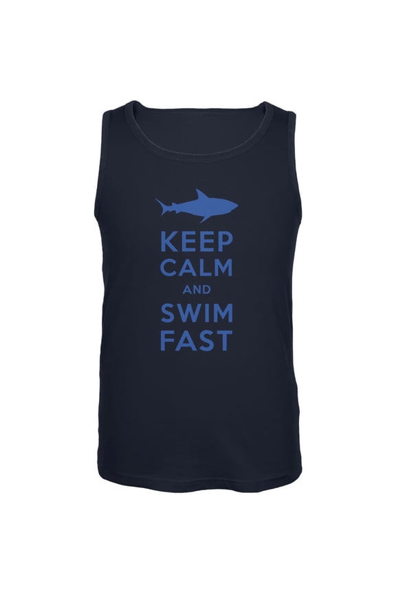 Shark Keep Calm and Swim Fast Navy Adult Tank Top - Large