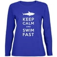thumbnail image 1 of Shark Keep Calm and Swim Fast Womens Long Sleeve T Shirt Royal MD, 1 of 1