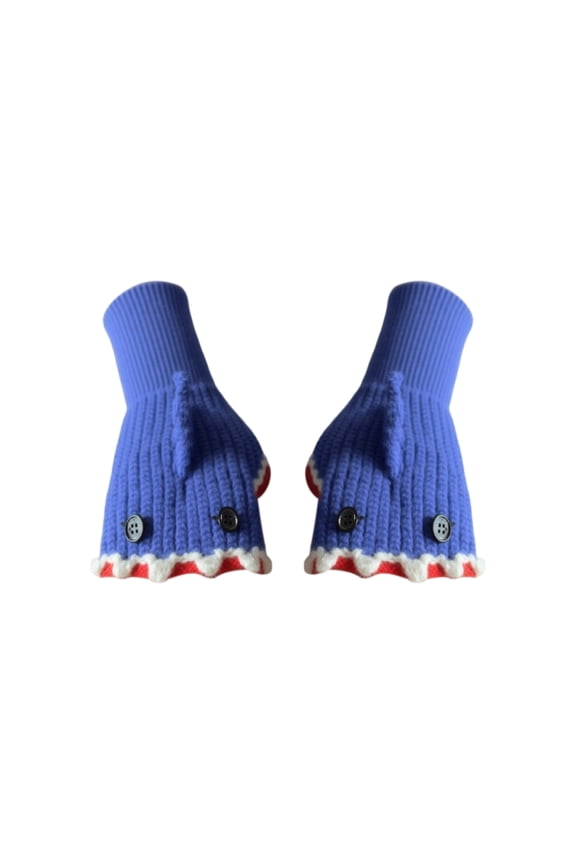 Shark Knitted Gloves - Shark Pattern Gloves, Ocean Theme Knitted Gloves for Men Women, Winter Warm Typing Gloves, Novelty Gift for Ocean Lovers Life Blue