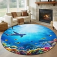 thumbnail image 1 of Shark Large Round Rug 8 FT, Non Slip Living Room Area Carpet, Blue Ocean Underwater Animal Coral Tropical Fish Washable Soft Circle Rug Non-Shedding Floor Carpet for Bedroom Office Dining Room, 1 of 9