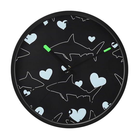 Shark Line Pattern Wall Clock 12 Inch Voice Activated Night Light Silent Non Ticking