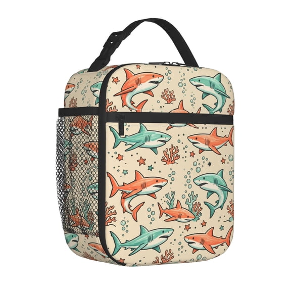 Shark Lunch Bag Puzzle Pixel Art, Large Capacity Insulated For Hours, Tote For Office Work